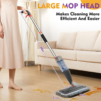 Spray Mop for Hardwood & Tile Floors, Wet Dry Floor Mop with 800 mL Refillable Spray Bottle, 3 Washable Microfiber Pads, Reusable Dust Mop for Wood, Laminate, Vinyl & Home Cleaning