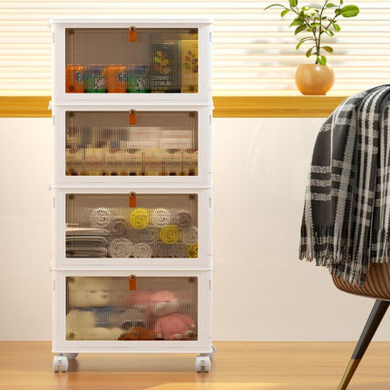 4-Tier Stackable Storage Bins with Lids, 23QT Folding Plastic Storage Containers with Wheels for Home, Office & Dorm