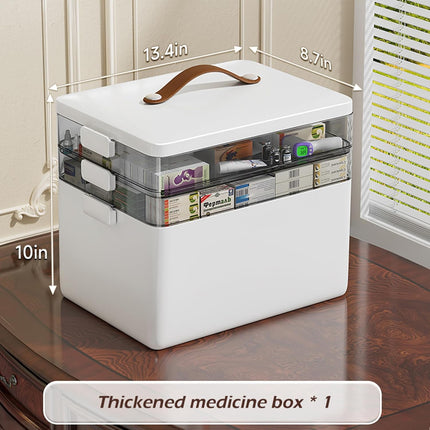 3-Tier Medicine Organizer, Portable Medicine Storage Box with Leather Handle, Empty First Aid Kit for Home
