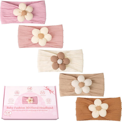 5 Pcs Baby Flower Headbands Baby Girls Nylon Headbands Soft Hairbands Hair Accessories for Newborn Infant Toddler Kids