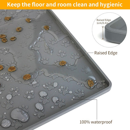 Silicone Pet Placemat for Dogs & Cats – 18" x 12" Waterproof Feeding Mat to Prevent Food & Water Spills (Grey)