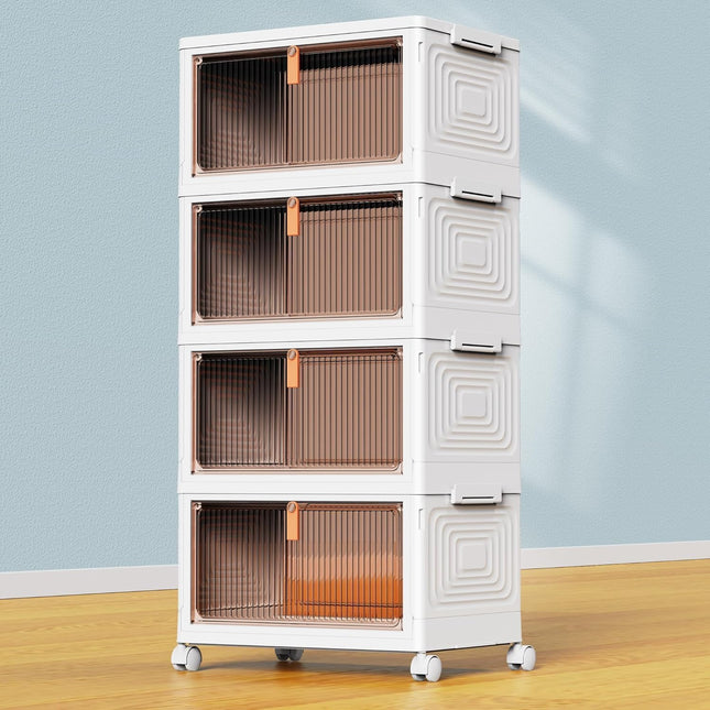 4-Tier Stackable Storage Bins with Lids, 23QT Folding Plastic Storage Containers with Wheels for Home, Office & Dorm