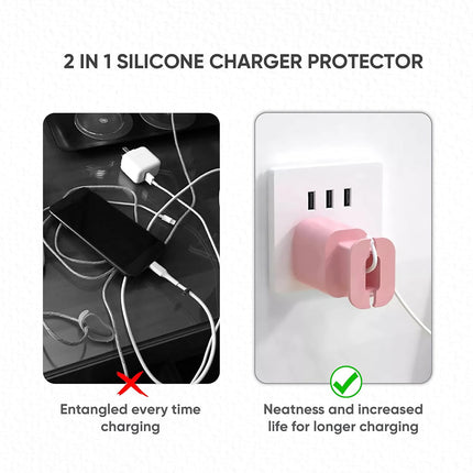4-Pack 2 in 1 Silicone Charger Protector with Cord Wrap, Iphone Silicone Power Adapter Case, Snapback Charger Winder, Compatible with 18W/20W