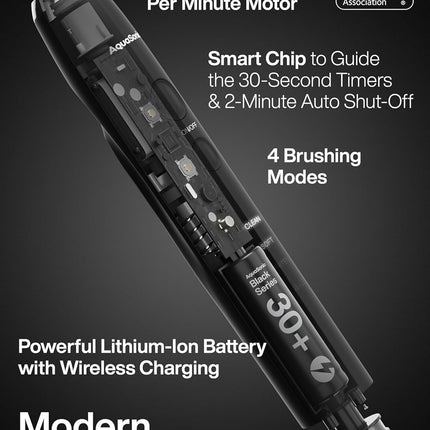 Black Series Ultra Whitening Toothbrush – ADA Accepted Electric Toothbrush- 8 Brush Heads & Travel Case – 40,000 VPM Electric Motor & Wireless Charging - 4 Modes W Smart Timer