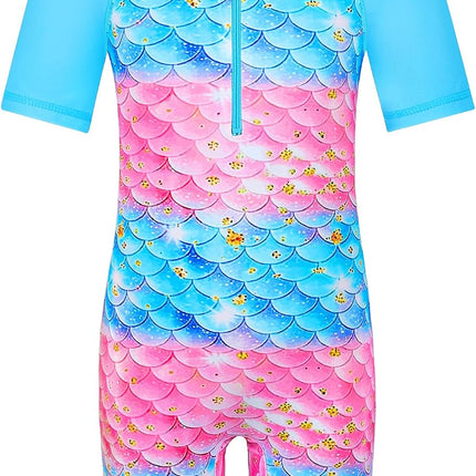 Short Sleeve Girls Swimsuits UV 50+ One Pieces Zipper 2-14Y | from Beach Vacations and Pool Parties to Cruises and Water Parks, This Colorful Floral Swimsuit Is Her Summer Favorite