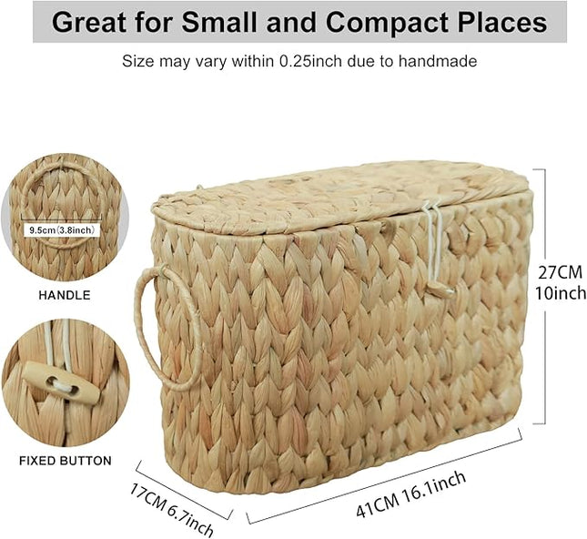 Wicker Toilet Paper Basket with Lid – Natural Rattan Bathroom Storage Organizer for 6 Rolls