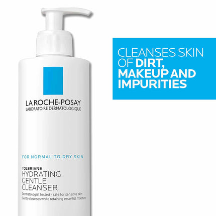 La Roche-Posay Toleriane Hydrating Gentle Facial Cleanser – Fragrance-Free Face Wash with Niacinamide & Ceramides, Moisturizing Cleanser for Sensitive Normal to Dry Skin