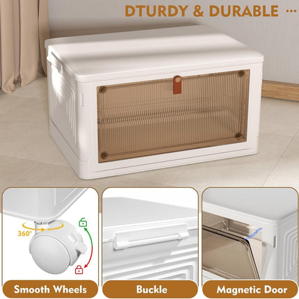 4-Tier Stackable Storage Bins with Lids, 23QT Folding Plastic Storage Containers with Wheels for Home, Office & Dorm