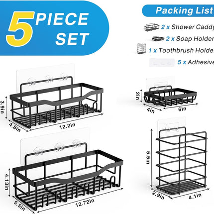 EUDELE Adhesive Shower Caddy, 5 Pack Rustproof Stainless Steel Bathroom Organizers, Large Capacity No-Drill Shower Shelves for Bathroom Storage & Home Organization