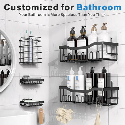 EUDELE Adhesive Shower Caddy, 5 Pack Rustproof Stainless Steel Bathroom Organizers, Large Capacity No-Drill Shower Shelves for Bathroom Storage & Home Organization
