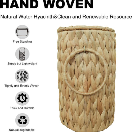 Wicker Toilet Paper Basket with Lid – Natural Rattan Bathroom Storage Organizer for 6 Rolls