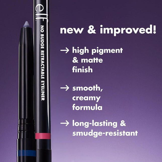 e.l.f. No Budge Retractable Eyeliner – Creamy Ultra-Pigmented Waterproof Eyeliner Pencil for Bold Defined Eyes, Long-Lasting, Vegan & Cruelty-Free, Coffee