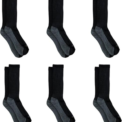 Dickies Men's Dri-Tech Crew Socks 6-Pair Pack – Moisture Control, Large, Black