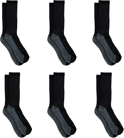 Dickies Men's Dri-Tech Crew Socks 6-Pair Pack – Moisture Control, Large, Black
