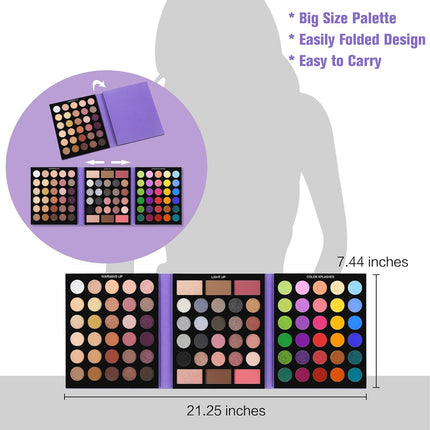 UCANBE 86-Color Eyeshadow Palette Makeup Set – 15-Piece Brush Kit with Highly Pigmented Matte, Shimmer & Glitter Eyeshadows, Highlighter, Contour & Blush Powders, Beauty Gift Set