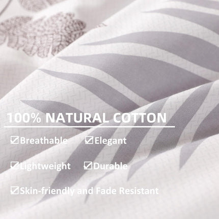 100% Cotton Duvet Cover Set – Soft Leaf Pattern Comforter Cover Bedding Set with 1 Duvet Cover & 2 Pillow Shams, Breathable All-Season Bedding