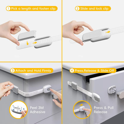 Baby Proof Cabinet Locks 12-Pack – Adjustable Child Safety Straps for Cabinets, Drawers & Doors
