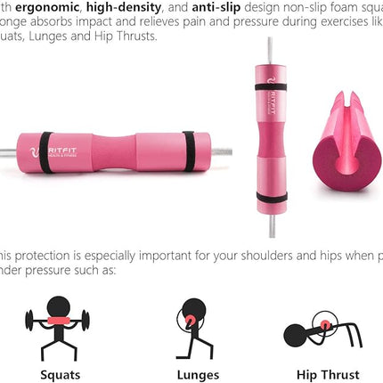 RitFit Ultimate 7-Piece Barbell Squat Pad Set with Resistance Bands, Safety Straps & Ankle Straps - Enhanced Neck & Shoulder Support for Squats, Lunges & Hip Thrusts (Pink/Black)