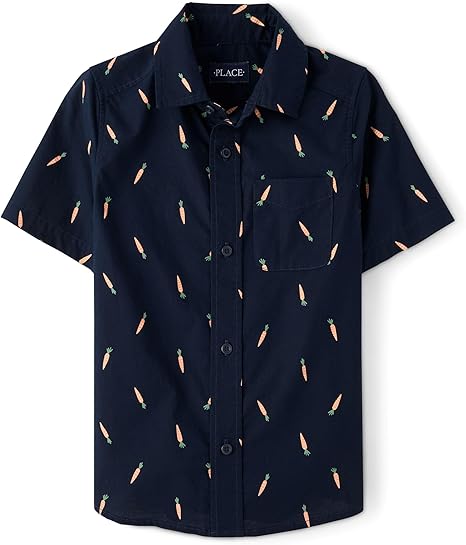 The Children’s Place Boys’ Short Sleeve Button-Up Shirt – Casual Collared Shirt for Kids, Lightweight Comfortable Top for School, Family Events, Summer & Everyday Wear