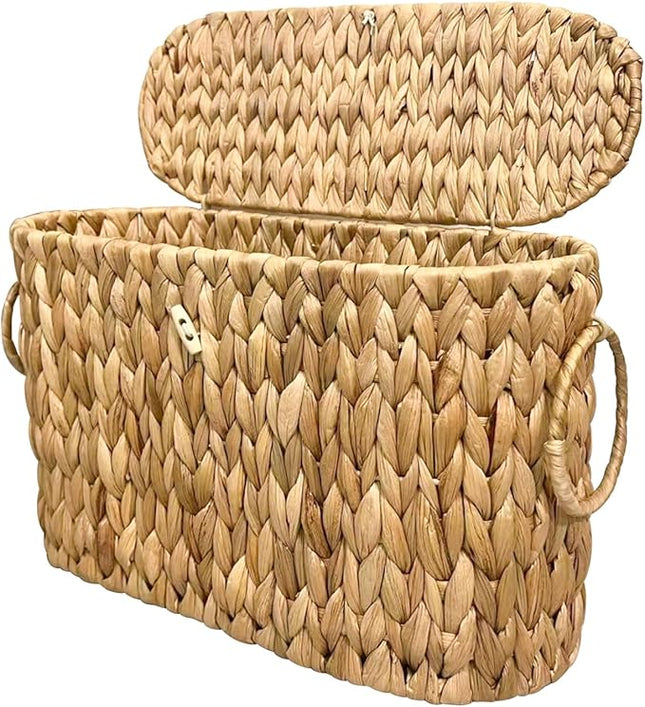 Wicker Toilet Paper Basket with Lid – Natural Rattan Bathroom Storage Organizer for 6 Rolls