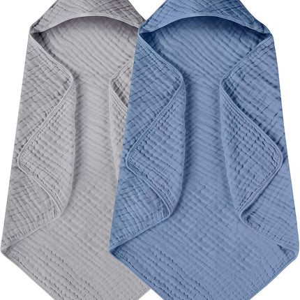 Yoofoss Hooded Baby Bath Towels 2-Pack – 100% Muslin Cotton, 32 x 32 Inches