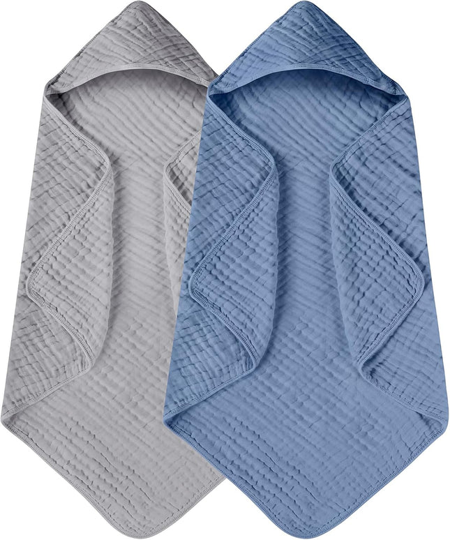 Yoofoss Hooded Baby Bath Towels 2-Pack – 100% Muslin Cotton, 32 x 32 Inches