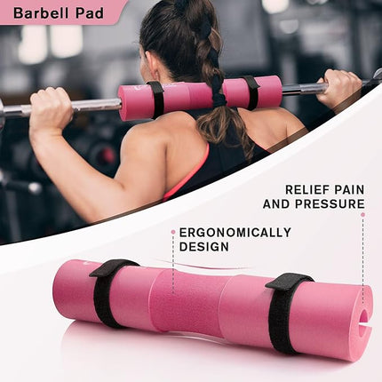 RitFit Ultimate 7-Piece Barbell Squat Pad Set with Resistance Bands, Safety Straps & Ankle Straps - Enhanced Neck & Shoulder Support for Squats, Lunges & Hip Thrusts (Pink/Black)
