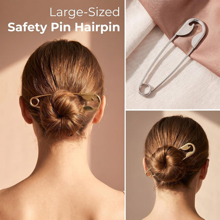 2 PCS Safety Pin Hair Clip Oversized Metal Hair Pins Hair Stick Pin