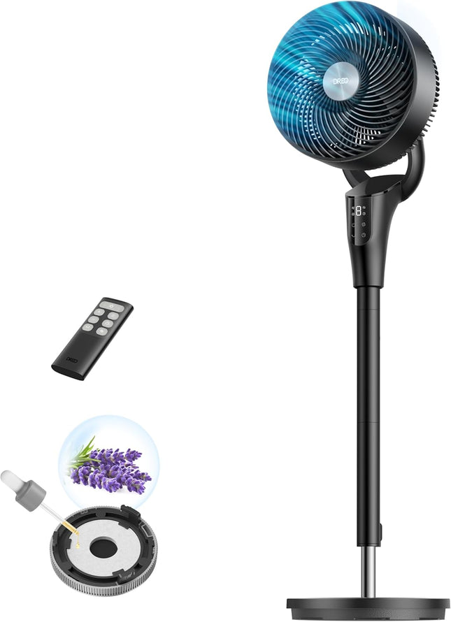 DREO Oscillating Standing Fan – Adjustable Pedestal Air Circulator with Remote Control
