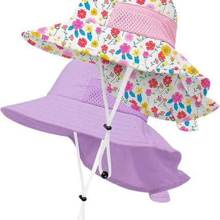 Baby UPF 50+ Sun Hat – Adjustable Wide-Brim Bucket Hat with Neck Flap, 0-6 Months