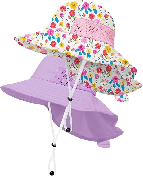 Baby UPF 50+ Sun Hat – Adjustable Wide-Brim Bucket Hat with Neck Flap, 0-6 Months
