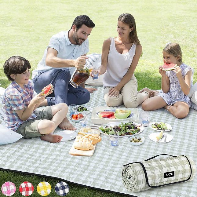 Extra Large Picnic Outdoor Blanket, 80''X80'' Waterproof Foldable Blankets Gingham Picnic Mat for Beach, Camping Grass Lawn Park Accessories Cute Couple Gifts Ideas Wedding Registry(Green White)