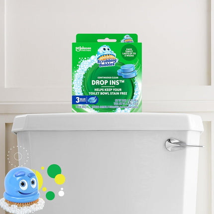 Scrubbing Bubbles Continuous Clean Toilet Drop-Ins – Automatic Blue Toilet Bowl Cleaner, Septic-Safe Tablets for Hard Water Mineral and Limescale Removal, Stain and Odor Protection, 3 Count (Single Pack)