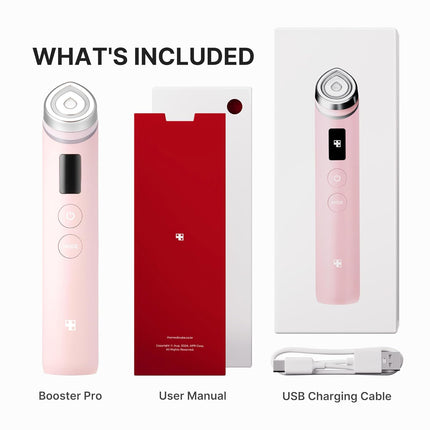 Booster Pro | 6-In-1 Real Glass Glow Beauty Massager | for Clear, Radiant, Firmer-Looking Skin | Korean Skin Care | Pink