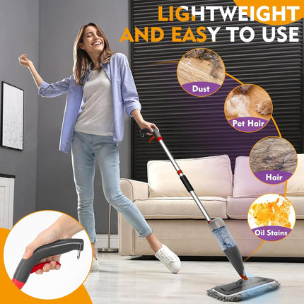 Spray Mop for Hardwood & Tile Floors, Wet Dry Floor Mop with 800 mL Refillable Spray Bottle, 3 Washable Microfiber Pads, Reusable Dust Mop for Wood, Laminate, Vinyl & Home Cleaning