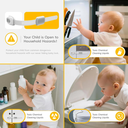 Baby Proof Cabinet Locks 12-Pack – Adjustable Child Safety Straps for Cabinets, Drawers & Doors