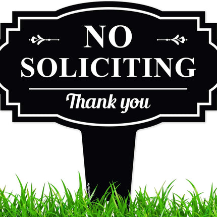 No Soliciting Yard Sign, 11 x 11 Inch Weatherproof Outdoor Lawn Sign, Rust-Resistant & Fade-Resistant with Ground Stake