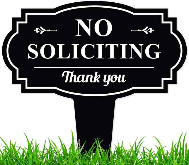 No Soliciting Yard Sign, 11 x 11 Inch Weatherproof Outdoor Lawn Sign, Rust-Resistant & Fade-Resistant with Ground Stake