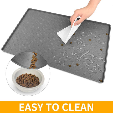 Silicone Pet Placemat for Dogs & Cats – 18" x 12" Waterproof Feeding Mat to Prevent Food & Water Spills (Grey)