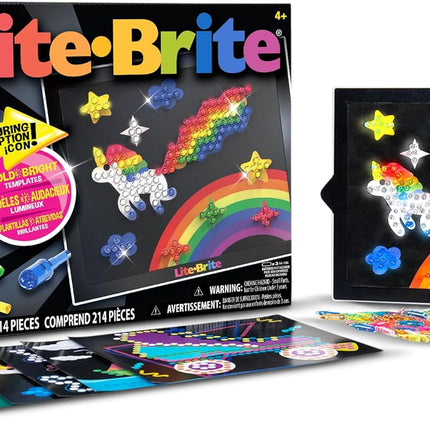 Lite-Brite Classic Light-Up Art Toy – 206 Colorful Pegs, 6 Design Templates & 4 Light Modes, Ages 4+