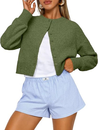 Trendy Queen Women’s Cropped Cardigan – Lightweight Knit Button-Down Sweater for Layering