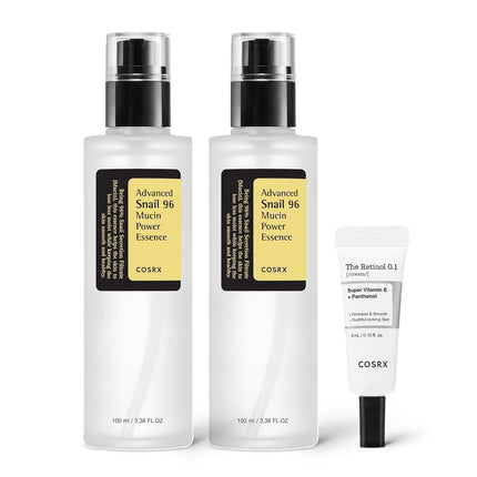 COSRX Snail 96% Mucin Essence 2-Pack & Retinol 0.1% Cream Mini Sample – Korean Skincare Set