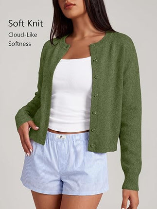 Trendy Queen Women’s Cropped Cardigan – Lightweight Knit Button-Down Sweater for Layering