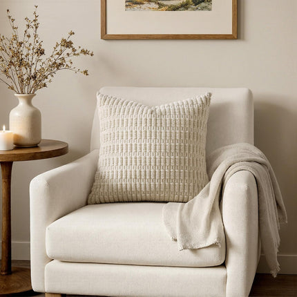 Set of 2 Soft Corduroy Boho Striped Throw Pillow Covers - 18x18 Inch Modern Farmhouse Decor for Sofa, Couch, and Bed in Cream White