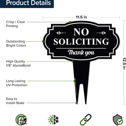 No Soliciting Yard Sign, 11 x 11 Inch Weatherproof Outdoor Lawn Sign, Rust-Resistant & Fade-Resistant with Ground Stake