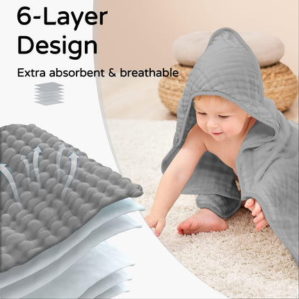 Yoofoss Hooded Baby Bath Towels 2-Pack – 100% Muslin Cotton, 32 x 32 Inches
