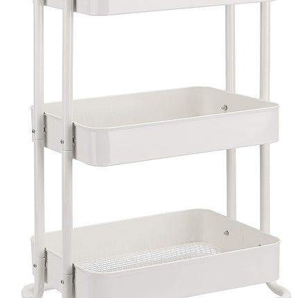 3 Tier Rolling Utility Cart, Multifunctional Storage Organizer with Lockable Wheels, Mobile Shelving Unit for Kitchen, Bathroom, Office, Laundry Room & Home Organization, White