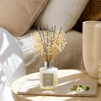 Airkeep Reed Diffuser Set – Clean Linen with Real Flowers & Reed Sticks, 3.38 fl oz (100 mL), 1-Pack
