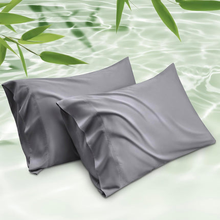 Bedsure Purewoven Bamboo Rayon Pillow Cases Queen Set of 2 – Cooling Pillowcases for Hot Sleepers, Silky Soft Pillow Covers with Envelope Closure, Dark Grey, 20 x 30 Inches