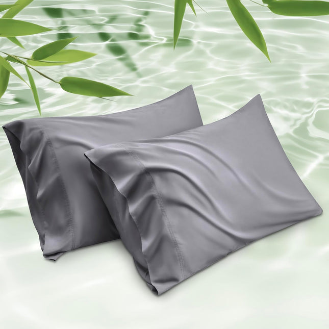 Bedsure Purewoven Bamboo Rayon Pillow Cases Queen Set of 2 – Cooling Pillowcases for Hot Sleepers, Silky Soft Pillow Covers with Envelope Closure, Dark Grey, 20 x 30 Inches